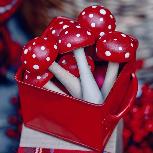 Wooden Mushroom Garland with Hand-Painted Amanita Mushrooms » Clo'eT Design