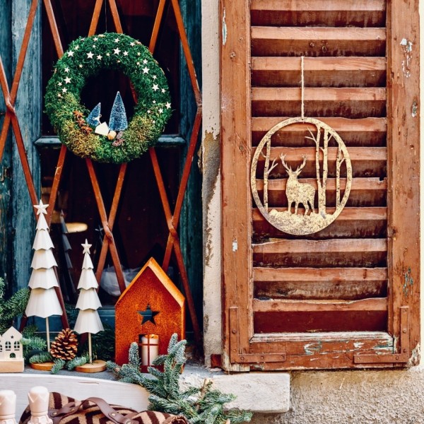 Metall-Weihnachtskranz mit Hirsch und elegantem Rehkitz » Clo'eT Design