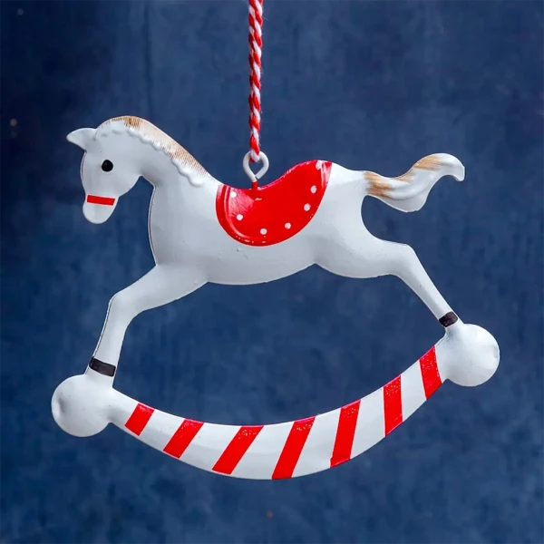 Tin Rocking Horse - White and Red Christmas Ornament » Clo'eT Design
