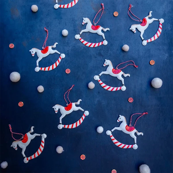 Cheval à Bascule en Tôle - Ornement de Noël Blanc et Rouge » Clo'eT Design
